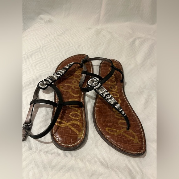 Sam Edelman GRACE Black/Grey/White Beading EUC Black Leather Thong Sandal size 8 - Picture 6 of 9